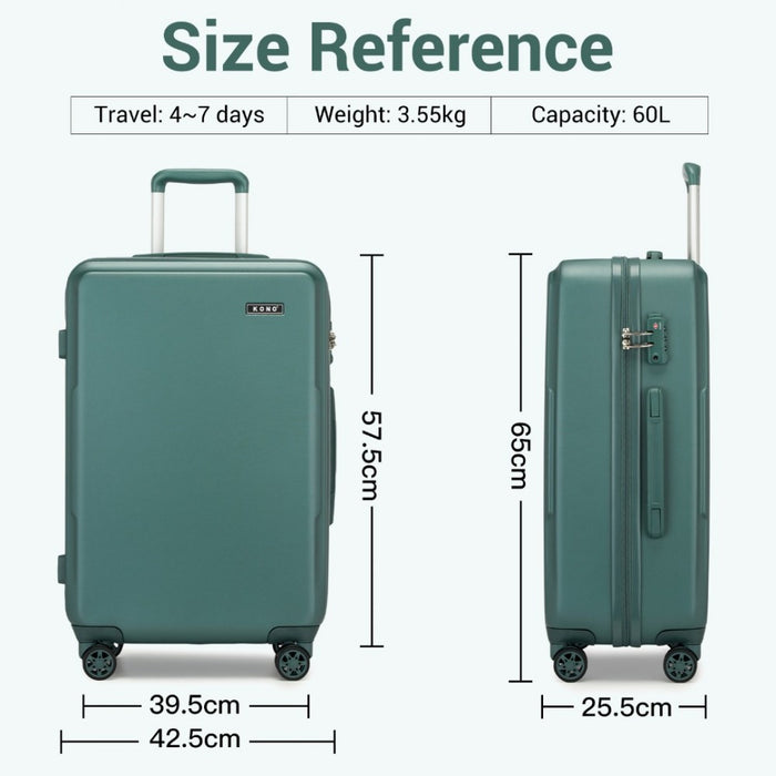 KSK2494 - Kono 24 Inch Minimalist Hard Shell ABS+PC Check-In Suitcase with TSA Lock 360° Spinner Wheels - Military Green