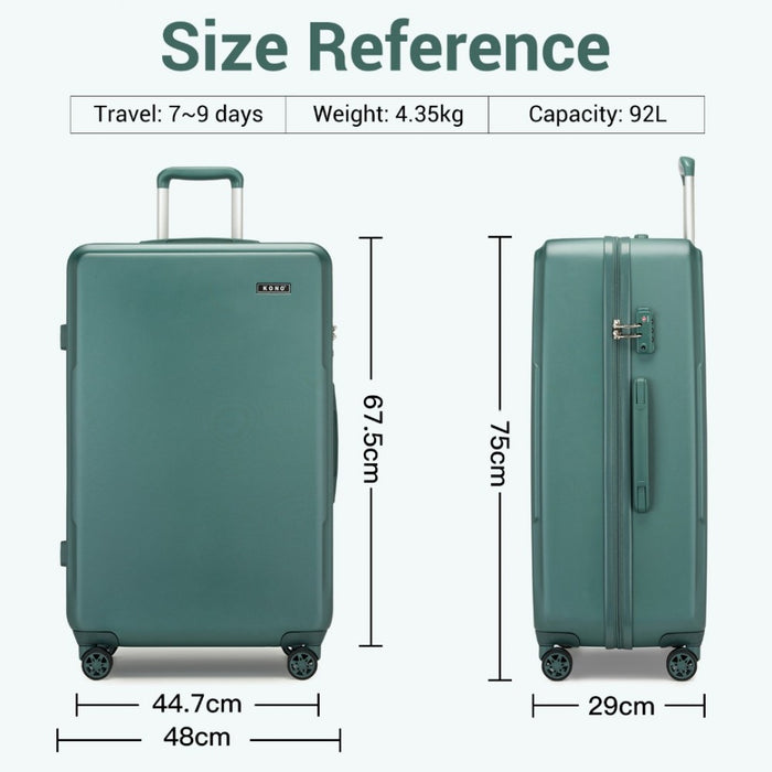 KSK2494 - Kono 28 Inch Minimalist Hard Shell ABS+PC Check-In Suitcase with TSA Lock 360° Spinner Wheels - Military Green
