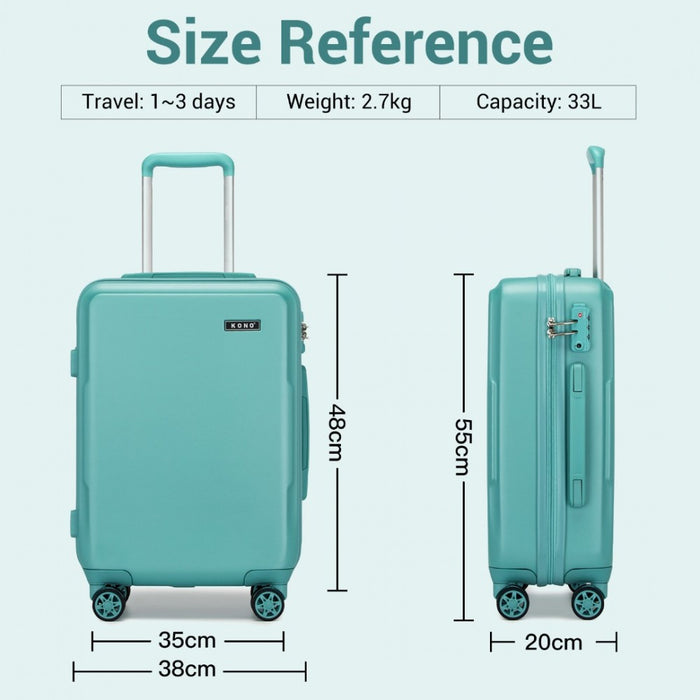 KSK2494 - Kono 20 Inch Cabin Size Minimalist Hard Shell ABS+PC Carry-On Suitcase with TSA Lock 360° Spinner Wheels - Blue
