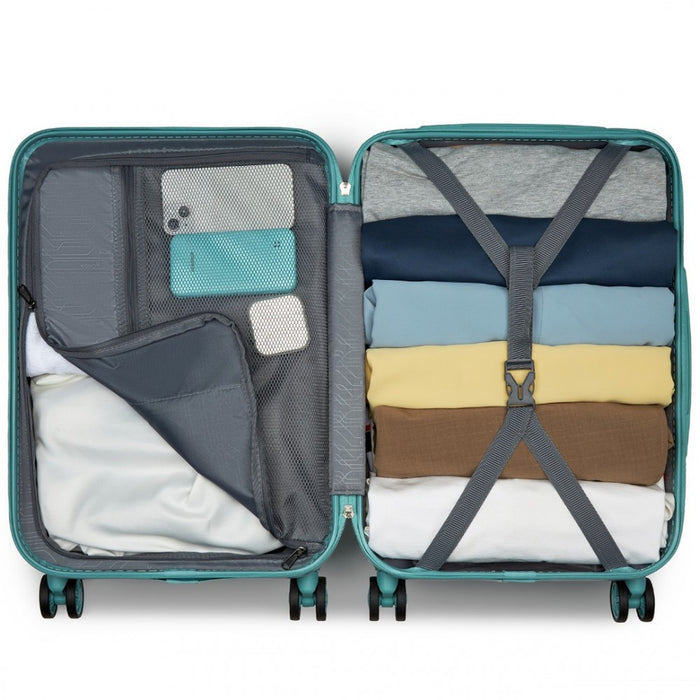 KSK2494 - Kono 20 Inch Cabin Size Minimalist Hard Shell ABS+PC Carry-On Suitcase with TSA Lock 360° Spinner Wheels - Blue