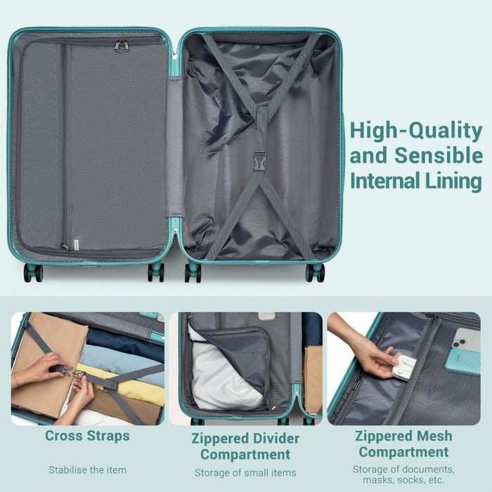 KSK2494 - Kono 20 Inch Cabin Size Minimalist Hard Shell ABS+PC Carry-On Suitcase with TSA Lock 360° Spinner Wheels - Blue