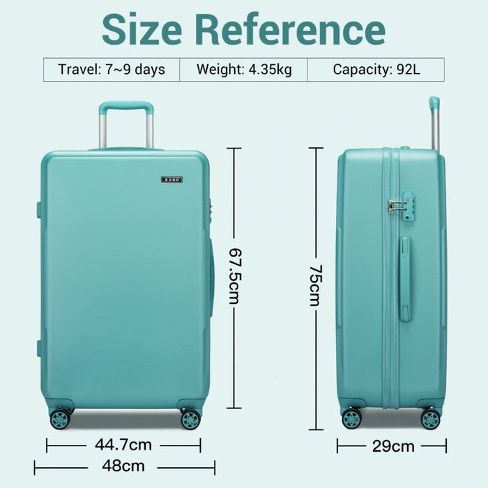 KSK2494 - Kono 28 Inch Minimalist Hard Shell ABS+PC Check-In Suitcase with TSA Lock 360° Spinner Wheels - Blue