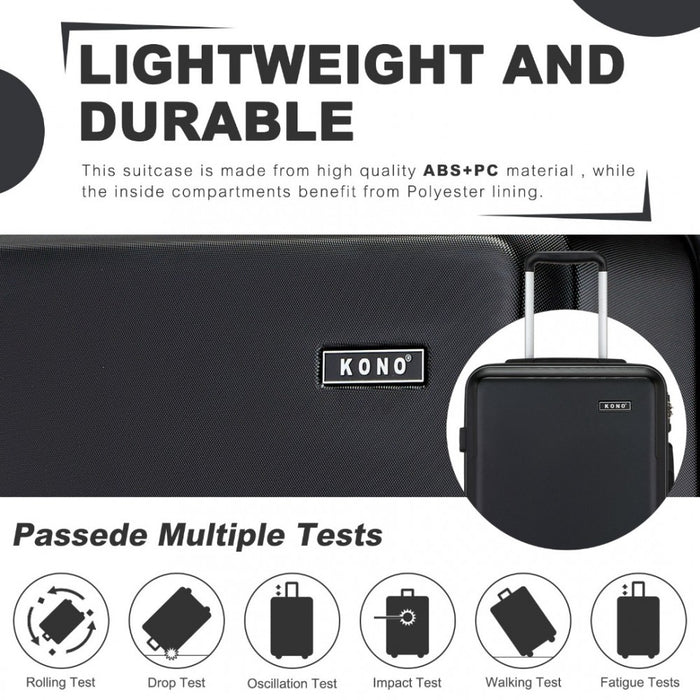 KSK2494 - Kono 20 Inch Cabin Size Minimalist Hard Shell ABS+PC Carry-On Suitcase with TSA Lock 360° Spinner Wheels - Black