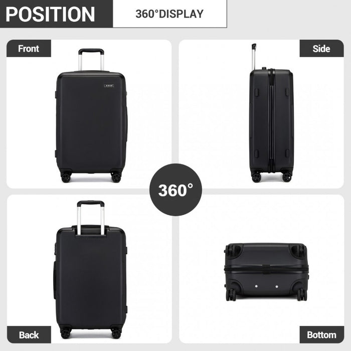 KSK2494 - Kono 20 Inch Cabin Size Minimalist Hard Shell ABS+PC Carry-On Suitcase with TSA Lock 360° Spinner Wheels - Black