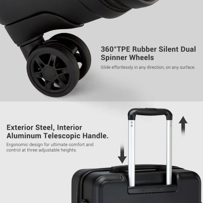 KSK2494 - Kono 20 Inch Cabin Size Minimalist Hard Shell ABS+PC Carry-On Suitcase with TSA Lock 360° Spinner Wheels - Black