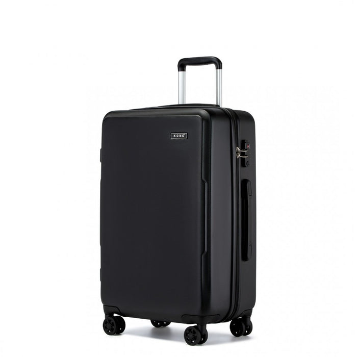 KSK2494 - Kono 3-Piece Minimalist Hard Shell ABS+PC Luggage Set with TSA Lock and 360° Spinner Wheels - Black