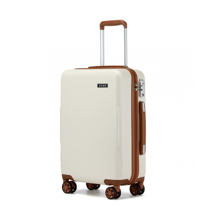 KSK2494 - Kono 20 Inch Cabin Size Minimalist Hard Shell ABS+PC Carry-On Suitcase with TSA Lock 360° Spinner Wheels - Cream And Brown