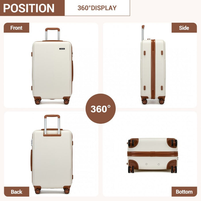 KSK2494 - Kono 20 Inch Cabin Size Minimalist Hard Shell ABS+PC Carry-On Suitcase with TSA Lock 360° Spinner Wheels - Cream And Brown