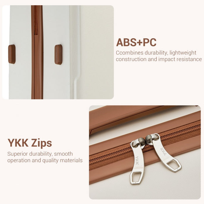 KSK2494 - Kono 20 Inch Cabin Size Minimalist Hard Shell ABS+PC Carry-On Suitcase with TSA Lock 360° Spinner Wheels - Cream And Brown