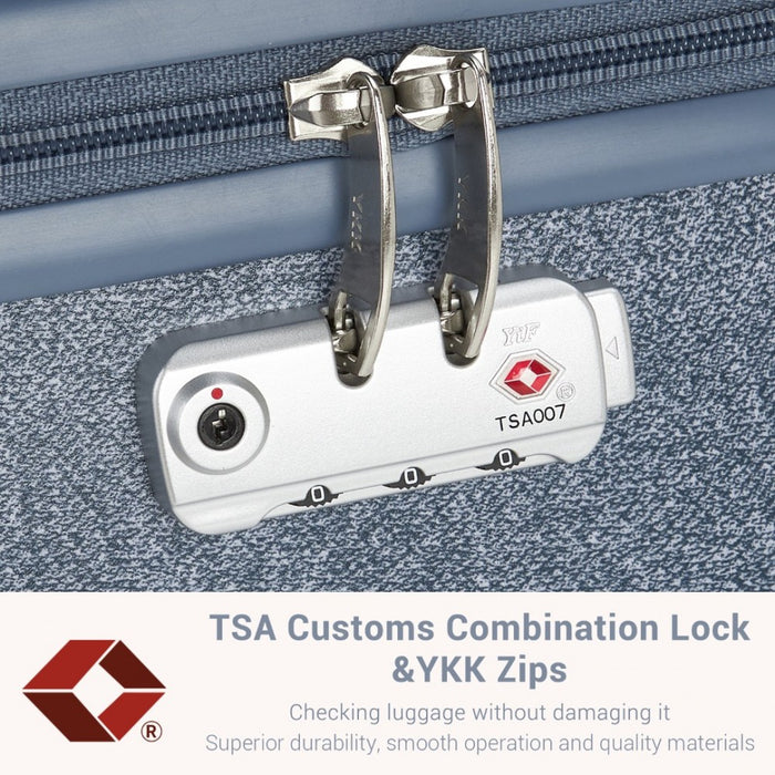 KSK2494 - Kono 20 Inch Cabin Size Minimalist Hard Shell ABS+PC Carry-On Suitcase with TSA Lock 360° Spinner Wheels - Denim Blue