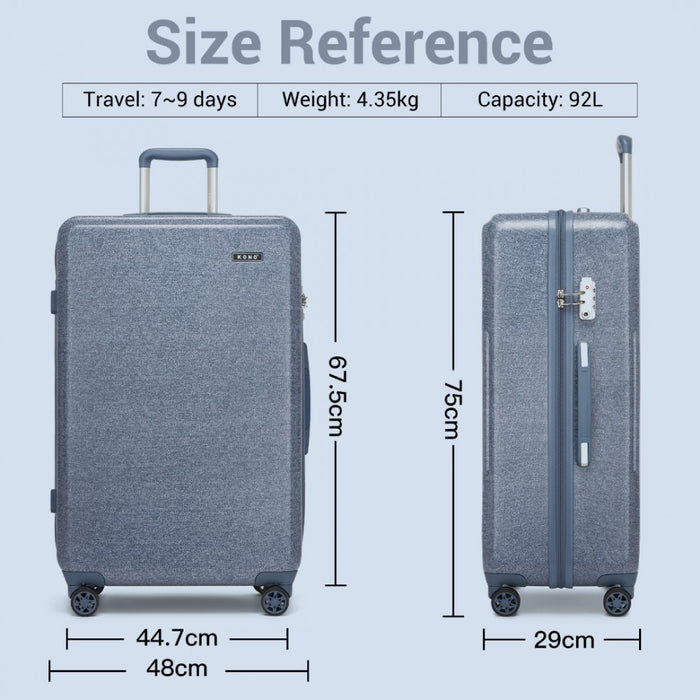 KSK2494 - Kono 28 Inch Minimalist Hard Shell ABS+PC Check-In Suitcase with TSA Lock 360° Spinner Wheels - Denim Blue