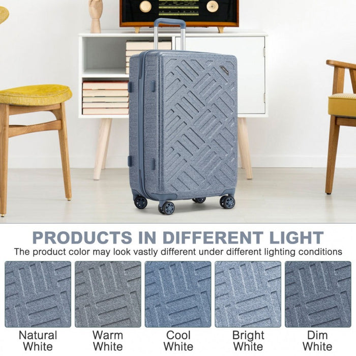 KSS2495 - Supercase 24 Inch Sleek Geometric Pattern Hard Shell ABS+PC Check-In Suitcase with TSA Lock for Effortless Travel - Denim Blue
