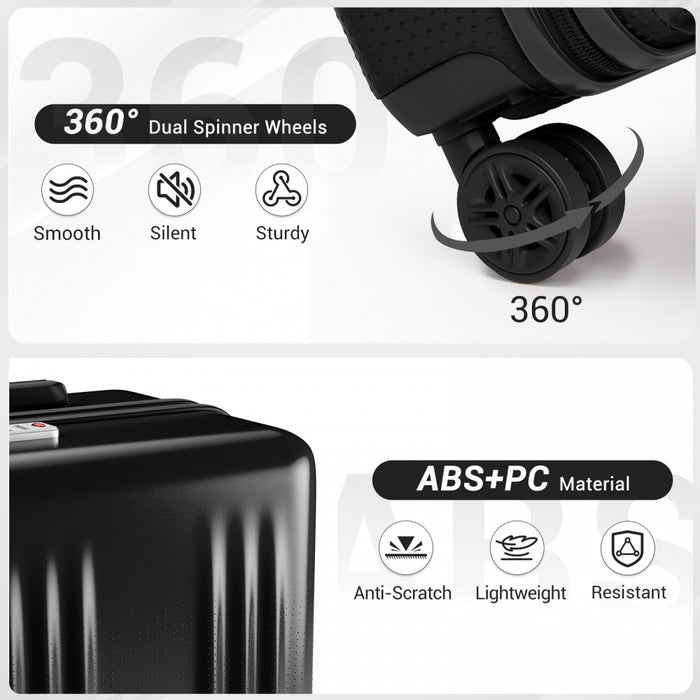 KSK2583 - Kono Premium ABS+PC 28 Inch Hard Shell Large Travel Suitcase for Long Haul Travel with TSA Lock - Black