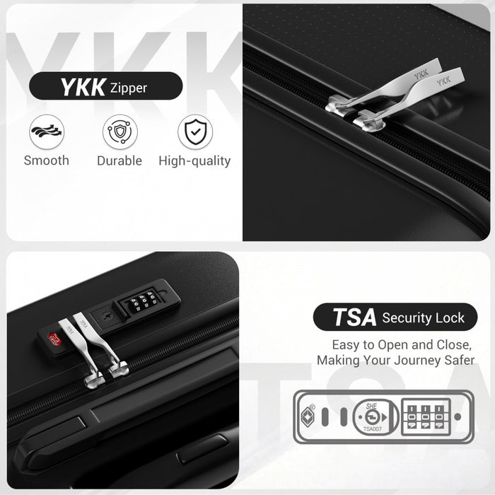 KSK2583 - Kono Premium ABS+PC 24 Inch Hard Shell Medium Check-In Luggage with TSA Lock & 360° Silent Spinner Wheels - Black