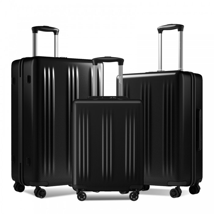 KSK2583 - Kono Premium ABS+PC 3-Piece Hard Shell Luggage Set with TSA Lock & 360° Silent Spinner Wheels - Black