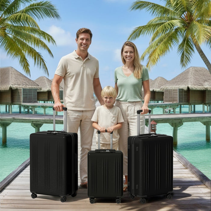 KSK2583 - Kono Premium ABS+PC 3-Piece Hard Shell Luggage Set with TSA Lock & 360° Silent Spinner Wheels - Black