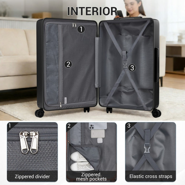 KSK2583 - Kono Premium ABS+PC 28 Inch Hard Shell Large Travel Suitcase for Long Haul Travel with TSA Lock - Black