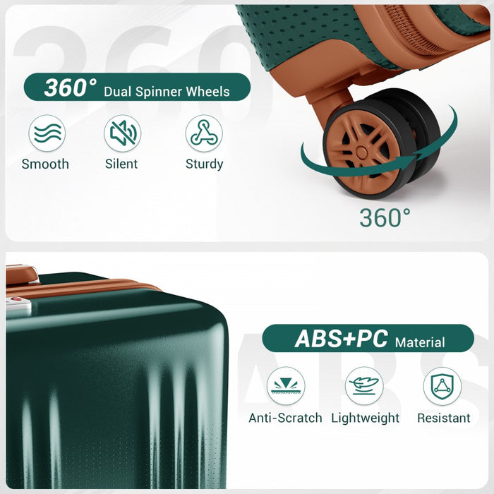 KSK2583 - Kono Premium ABS+PC 28 Inch Hard Shell Large Travel Suitcase for Long Haul Travel with TSA Lock - Green and Brown