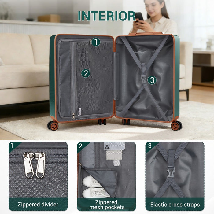 KSK2583 - Kono Premium ABS+PC 20 Inch Hard Shell Cabin Suitcase with TSA Lock and Smooth 360° Silent Spinner Wheels - Green and Brown