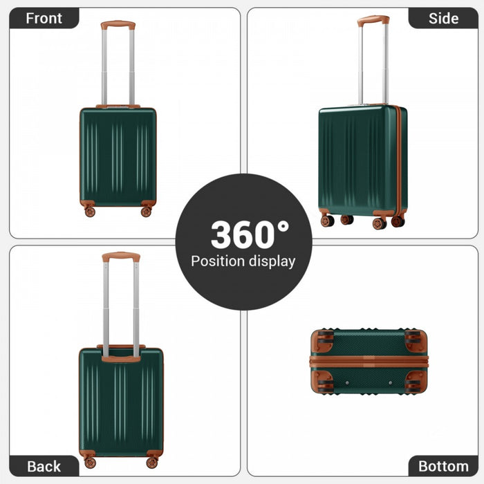 KSK2583 - Kono Premium ABS+PC 20 Inch Hard Shell Cabin Suitcase with TSA Lock and Smooth 360° Silent Spinner Wheels - Green and Brown