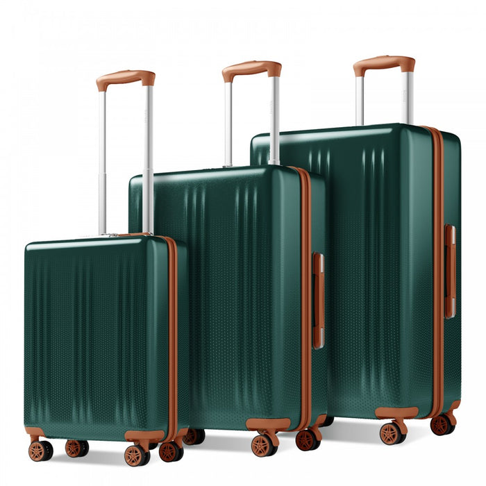 KSK2583 - Kono Premium ABS+PC 3-Piece Hard Shell Luggage Set with TSA Lock & 360° Silent Spinner Wheels - Green and Brown