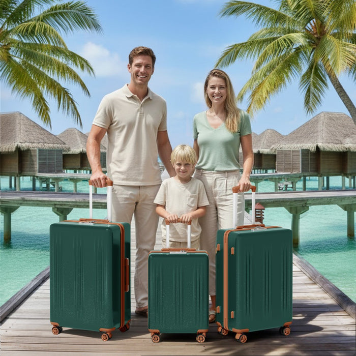 KSK2583 - Kono Premium ABS+PC 3-Piece Hard Shell Luggage Set with TSA Lock & 360° Silent Spinner Wheels - Green and Brown
