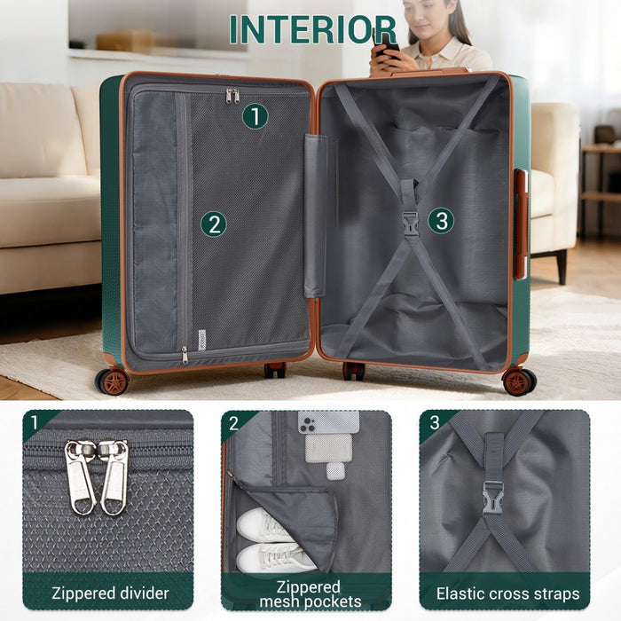 KSK2583 - Kono Premium ABS+PC 28 Inch Hard Shell Large Travel Suitcase for Long Haul Travel with TSA Lock - Green and Brown