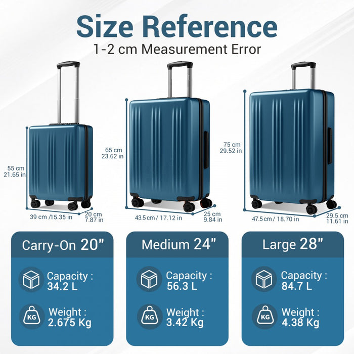 KSK2583 - Kono Premium ABS+PC 28 Inch Hard Shell Large Travel Suitcase for Long Haul Travel with TSA Lock - Navy