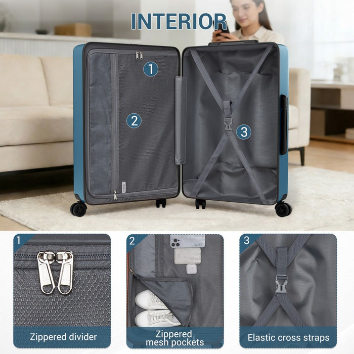 KSK2583 - Kono Premium ABS+PC 24 Inch Hard Shell Medium Check-In Luggage with TSA Lock & 360° Silent Spinner Wheels - Navy