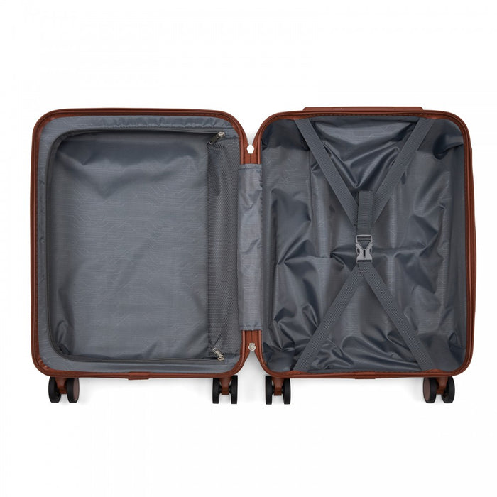 KSK2584 - Kono Scratch-Resistant 20-Inch Hard Shell Cabin Suitcase with Horizontal Stripe Design, Brown Accents & Spinner Wheels - Black and Brown