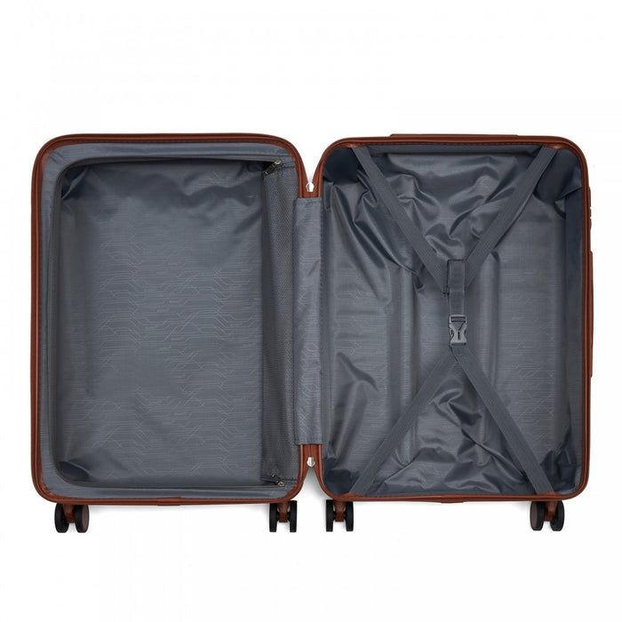 KSK2584 - Kono Scratch-Resistant 24-Inch Hard Shell Medium Check-In Suitcase with Horizontal Stripe Design, Brown Accents & Spinner Wheels - Black and Brown