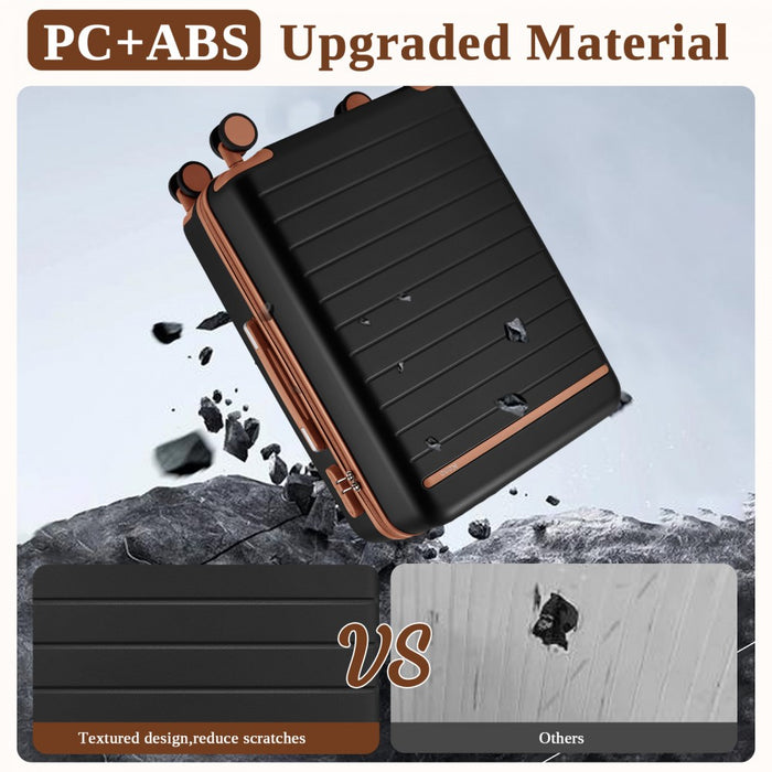 KSK2584 - Kono Scratch-Resistant 24-Inch Hard Shell Medium Check-In Suitcase with Horizontal Stripe Design, Brown Accents & Spinner Wheels - Black and Brown