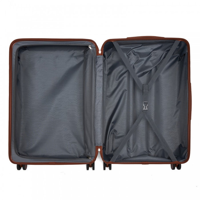 KSK2584 - Kono Scratch-Resistant 3-Piece Hard Shell Luggage Set with Horizontal Stripe Design, Brown Accents & Spinner Wheels - Black and Brown