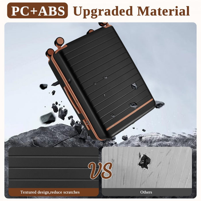 KSK2584 - Kono Scratch-Resistant 3-Piece Hard Shell Luggage Set with Horizontal Stripe Design, Brown Accents & Spinner Wheels - Black and Brown