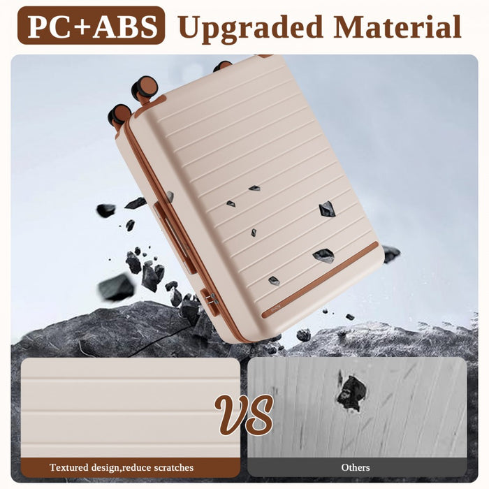 KSK2584 - Kono Scratch-Resistant 3-Piece Hard Shell Luggage Set with Horizontal Stripe Design, Brown Accents & Spinner Wheels - Cream and Brown