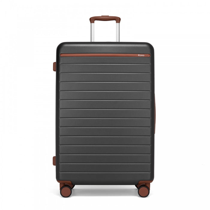 KSK2584 - Kono Scratch-Resistant 28-Inch Large Hard Shell Suitcase with Horizontal Stripe Design, Brown Accents & Spinner Wheels - Grey and Brown