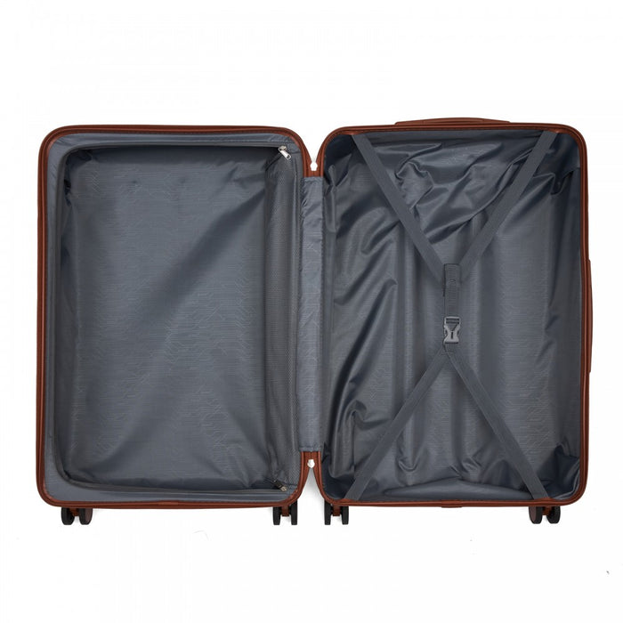 KSK2584 - Kono Scratch-Resistant 3-Piece Hard Shell Luggage Set with Horizontal Stripe Design, Brown Accents & Spinner Wheels - Grey and Brown