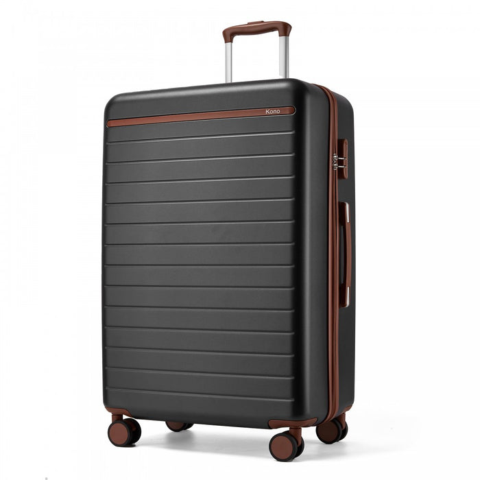 KSK2584 - Kono Scratch-Resistant 28-Inch Large Hard Shell Suitcase with Horizontal Stripe Design, Brown Accents & Spinner Wheels - Grey and Brown
