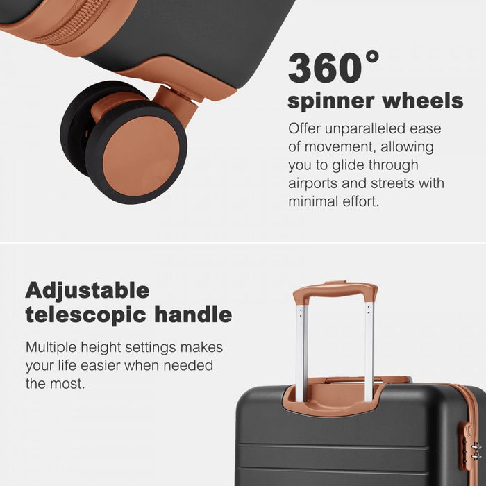 KSK2584 - Kono Scratch-Resistant 28-Inch Large Hard Shell Suitcase with Horizontal Stripe Design, Brown Accents & Spinner Wheels - Grey and Brown