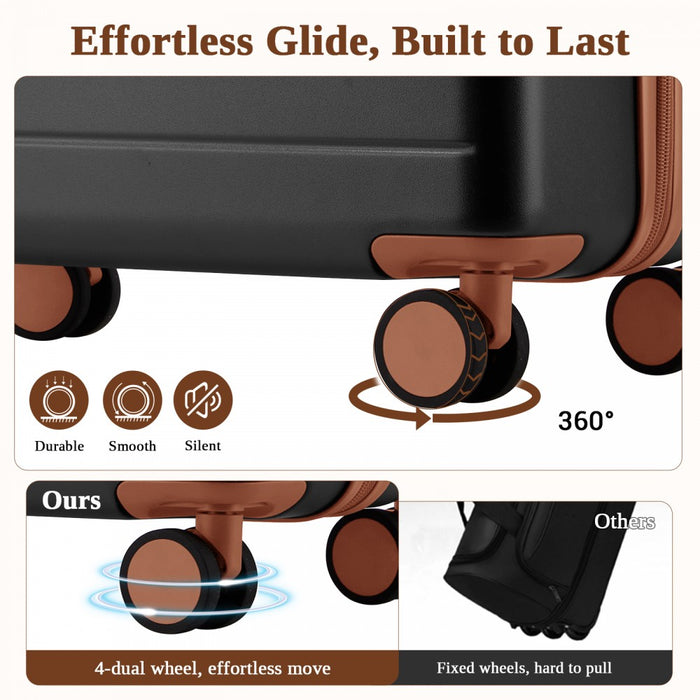 KSK2584 - Kono Scratch-Resistant 28-Inch Large Hard Shell Suitcase with Horizontal Stripe Design, Brown Accents & Spinner Wheels - Grey and Brown