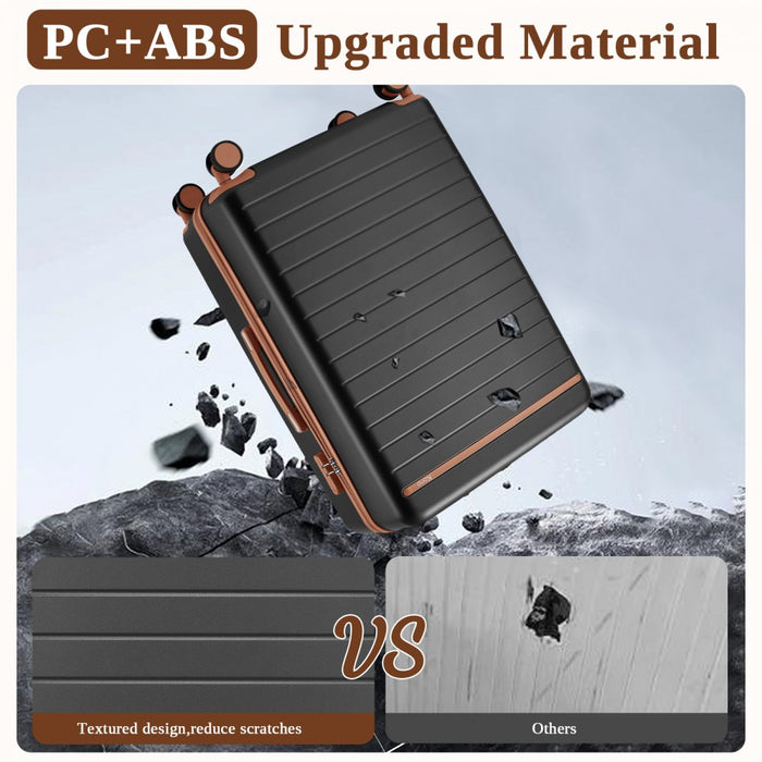 KSK2584 - Kono Scratch-Resistant 28-Inch Large Hard Shell Suitcase with Horizontal Stripe Design, Brown Accents & Spinner Wheels - Grey and Brown