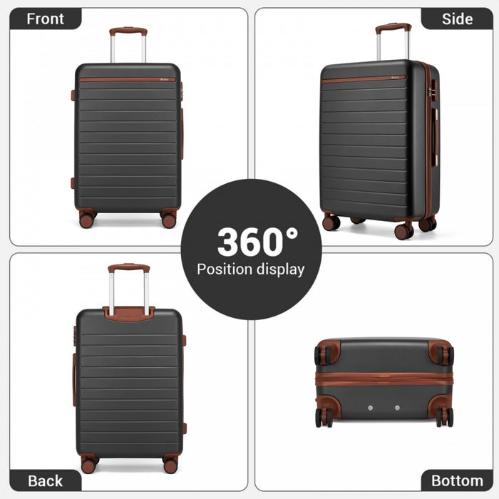 KSK2584 - Kono Scratch-Resistant 20-Inch Hard Shell Cabin Suitcase with Horizontal Stripe Design, Brown Accents & Spinner Wheels - Grey and Brown