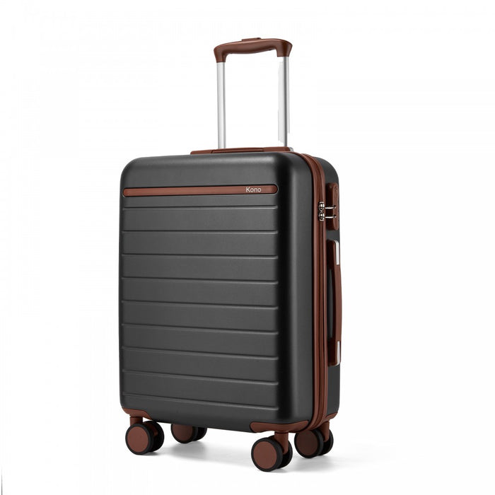KSK2584 - Kono Scratch-Resistant 20-Inch Hard Shell Cabin Suitcase with Horizontal Stripe Design, Brown Accents & Spinner Wheels - Grey and Brown