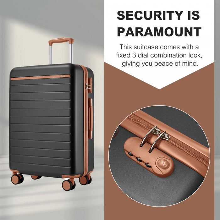 KSK2584 - Kono Scratch-Resistant 20-Inch Hard Shell Cabin Suitcase with Horizontal Stripe Design, Brown Accents & Spinner Wheels - Grey and Brown