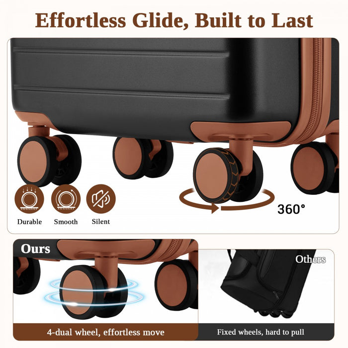 KSK2584 - Kono Scratch-Resistant 20-Inch Hard Shell Cabin Suitcase with Horizontal Stripe Design, Brown Accents & Spinner Wheels - Grey and Brown