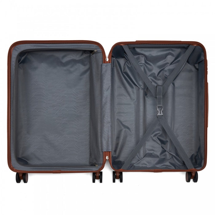 KSK2584 - Kono Scratch-Resistant 24-Inch Hard Shell Medium Check-In Suitcase with Horizontal Stripe Design, Brown Accents & Spinner Wheels - Grey and Brown