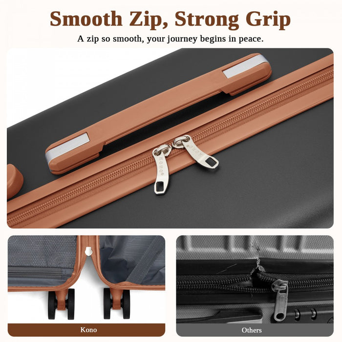 KSK2584 - Kono Scratch-Resistant 24-Inch Hard Shell Medium Check-In Suitcase with Horizontal Stripe Design, Brown Accents & Spinner Wheels - Grey and Brown