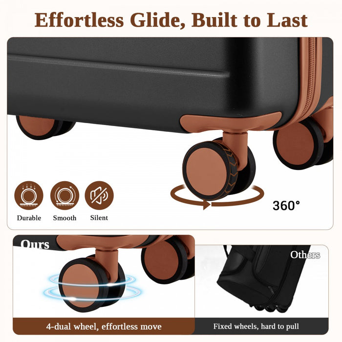 KSK2584 - Kono Scratch-Resistant 24-Inch Hard Shell Medium Check-In Suitcase with Horizontal Stripe Design, Brown Accents & Spinner Wheels - Grey and Brown
