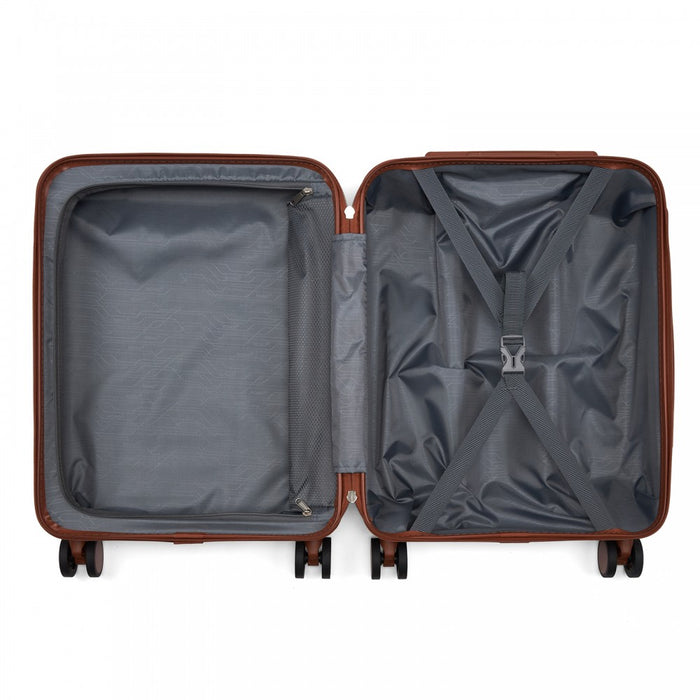 KSK2584 - Kono Scratch-Resistant 20-Inch Hard Shell Cabin Suitcase with Horizontal Stripe Design, Brown Accents & Spinner Wheels - Navy and Brown