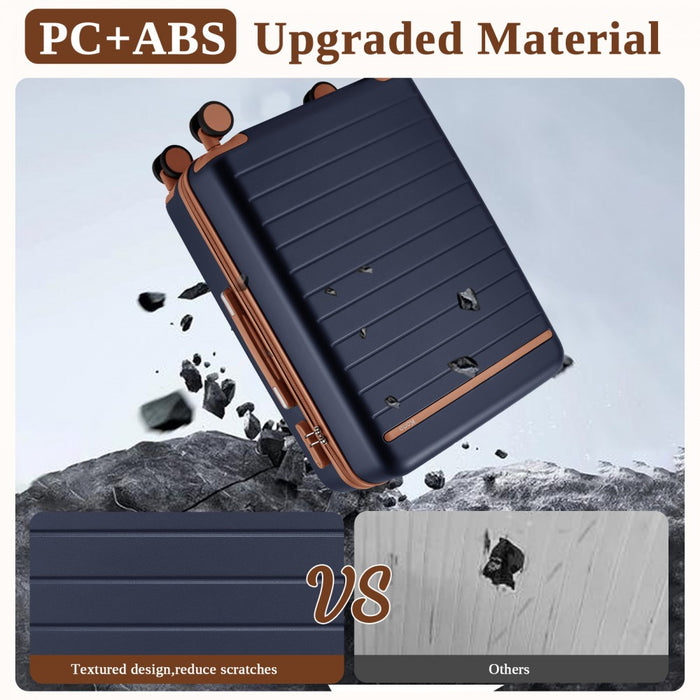 KSK2584 - Kono Scratch-Resistant 24-Inch Hard Shell Medium Check-In Suitcase with Horizontal Stripe Design, Brown Accents & Spinner Wheels - Navy and Brown